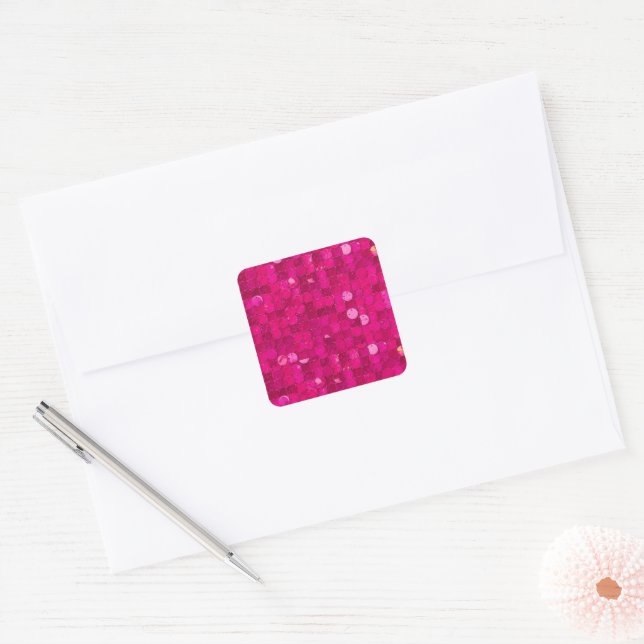 Pink Shiny Sequin Square Sticker (Envelope)