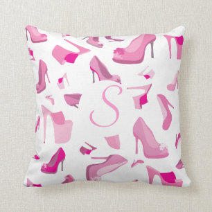 Pink Shoe Monsters monogram pillow