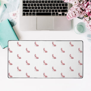 Pink shoes white glamourous desk mat