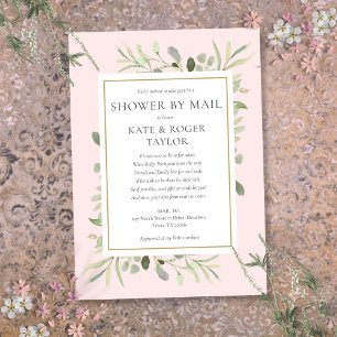 Pink Shower By Mail Long Distance Greenery Leaves  Invitation