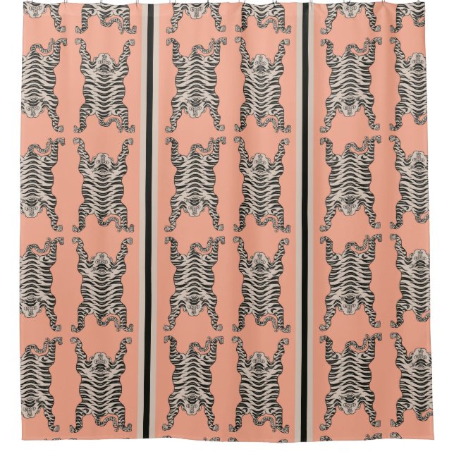Pink Siberian tiger Striped Shower Curtain (Front)