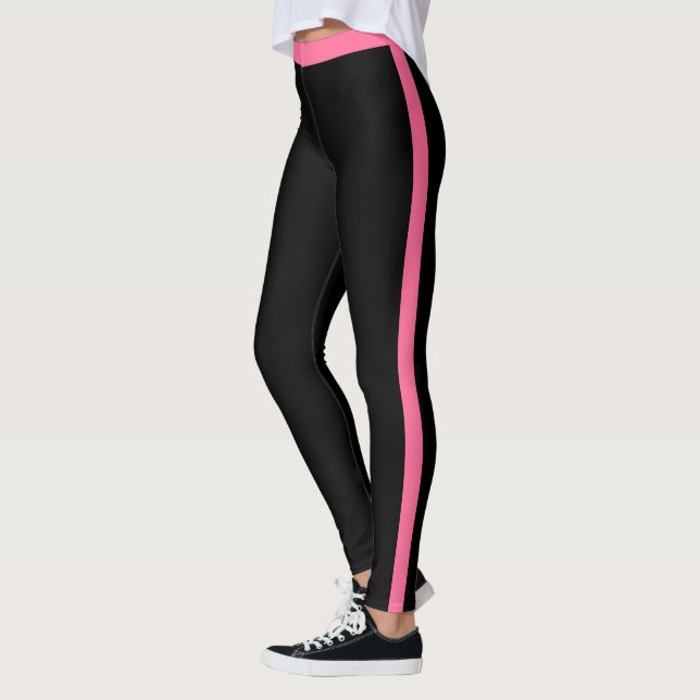 Pink Side Stripe Black Leggings Choose Your Colour (Left)