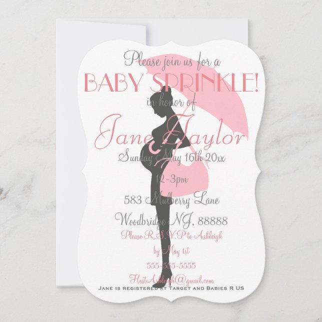 Pink Silhouette Baby Sprinkle Invitation (Front)