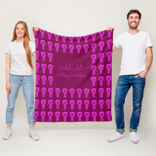 Pink Silhouette Djembe Drum Pattern Purple Fleece Blanket