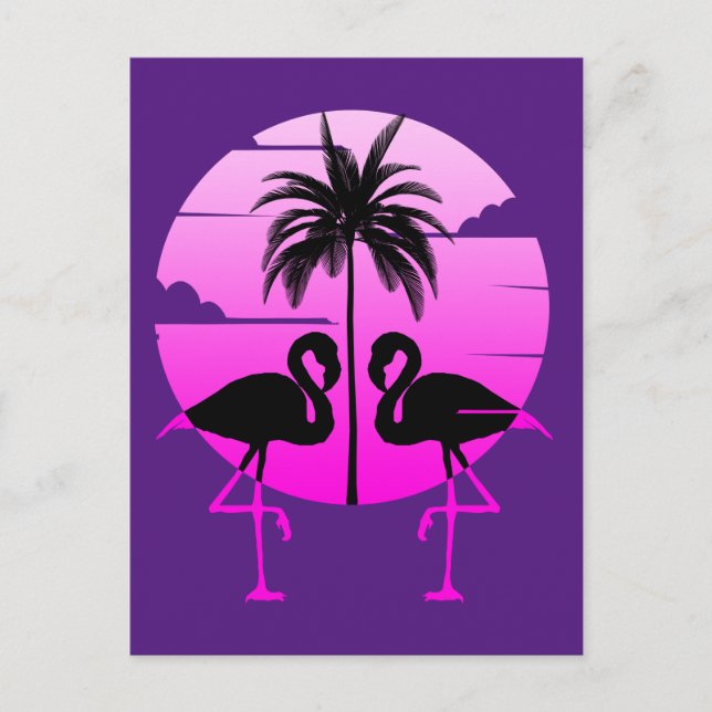 Pink Silhouette Flamingos Bird Postcard (Front)