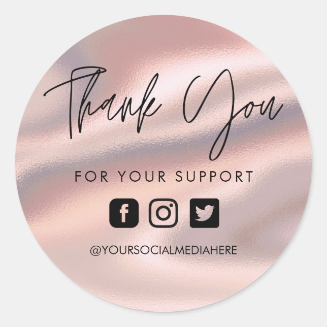 Pink Silk Custom Thank You Business Classic Round Sticker (Front)