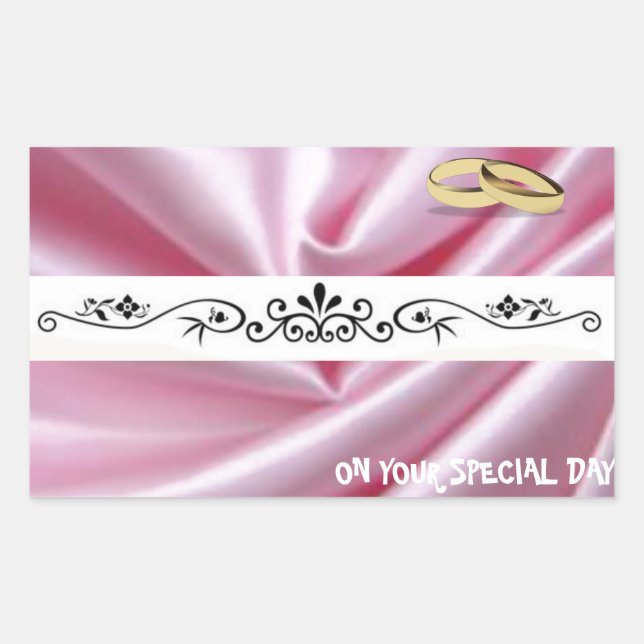 Pink Silk With Wedding Rings Rectangular Sticker (Front)