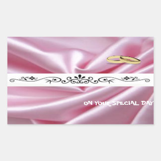 Pink Silk With Wedding Rings Rectangular Sticker