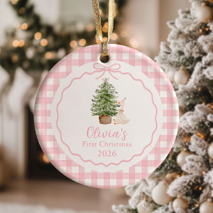 Pink Silly Goose Baby Girl First Christmas Ceramic Ornament