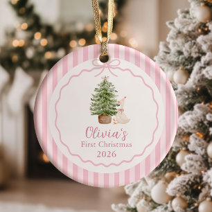 Pink Silly Goose Baby Girl First Christmas Ceramic Ornament