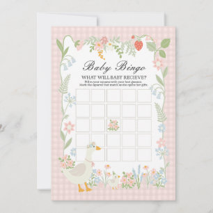 Pink Silly Goose Floral Gingham Baby Bingo Game Invitation