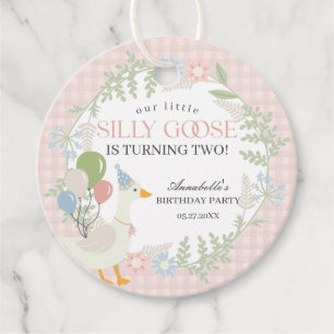 Pink Silly Goose Floral Gingham Baby Shower Favour Favour Tags