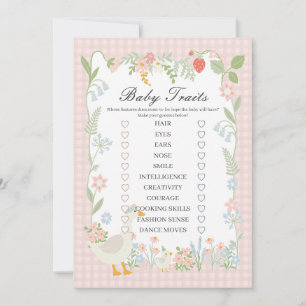 Pink Silly Goose Floral Gingham Baby Traits Game Invitation