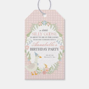 Pink Silly Goose Floral Gingham Birthday Favour Gift Tags