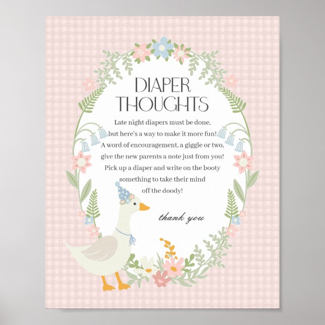Pink Silly Goose Floral Gingham Diaper Thoughts Poster (Front)