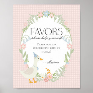 Pink Silly Goose Floral Gingham Favours Sign