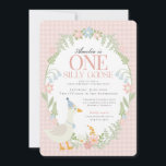 Pink Silly Goose Floral Gingham First Birthday Invitation<br><div class="desc">A silly goose is another year older. This Silly Goose Party Decor Collection is perfect for celebrating your sweet little girl! Featuring an adorable silly goose, pastel florals, and soft gingham patterns, this collection is perfect for adding a touch of playful elegance to any party. Whether it’s for a birthday...</div>