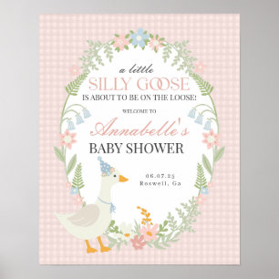 Pink Silly Goose Gingham Baby Shower Welcome Sign