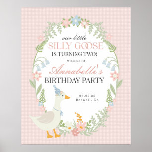 Pink Silly Goose Gingham Birthday Welcome Sign