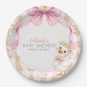  Pink Silly Goose Gingham Daisy Baby Shower Paper Plate