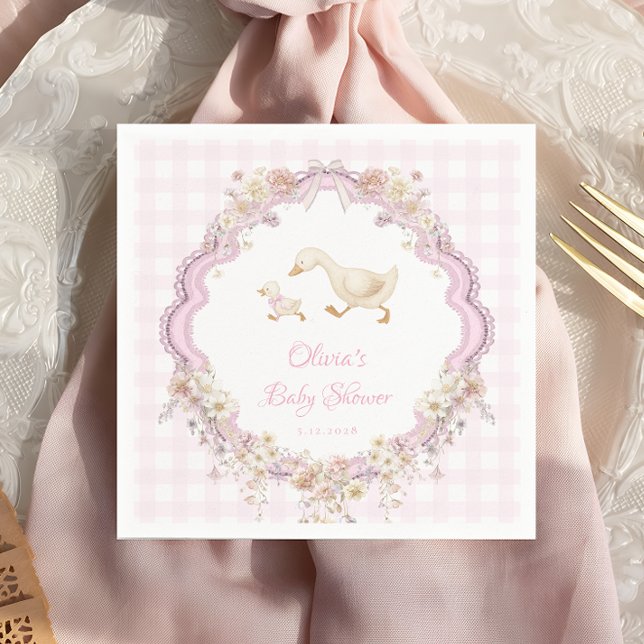 Pink Silly Goose Wildflower Girl Baby Shower Napkin (Creator Uploaded)