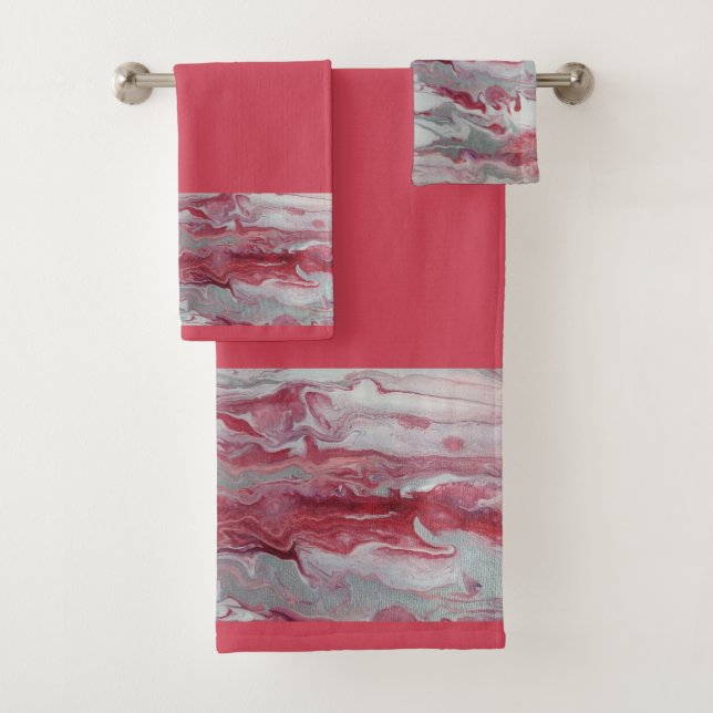 Pink & Silver Abstract Bathroom Towel Set (Insitu)