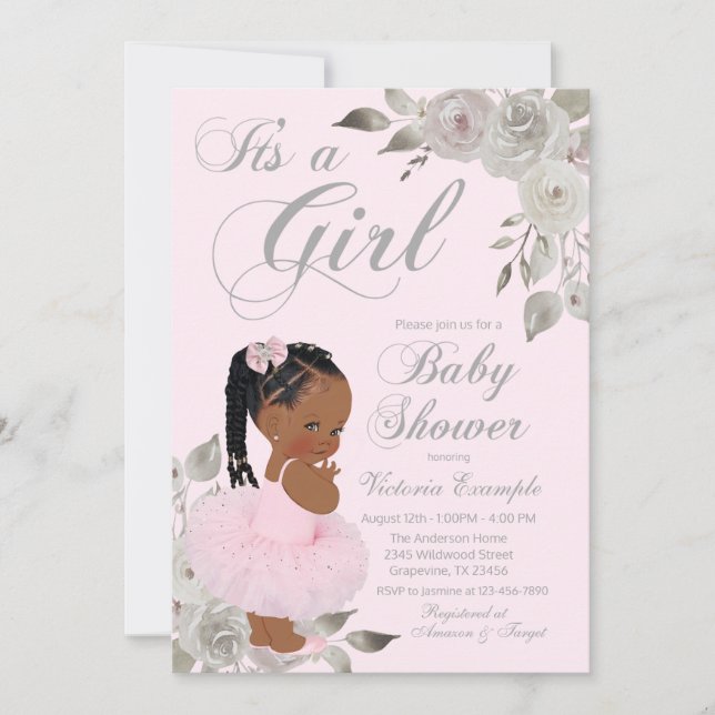 Pink Silver African Princess Baby Shower Invitation (Front)