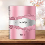 Pink silver agate marble name 2025 planner<br><div class="desc">Blush pink and faux silver and agate,  marble stone print as background.  Personalise and add your name. The name is written with a modern hand lettered style script.</div>