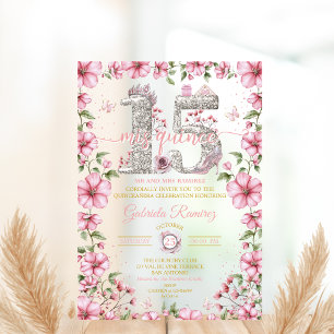 Pink Silver and Gold Tiara Mis Quince Quinceañera Acrylic Invitations