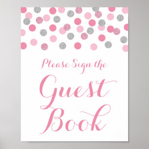Pink Silver Baby Shower Sign the Guest Book Sign