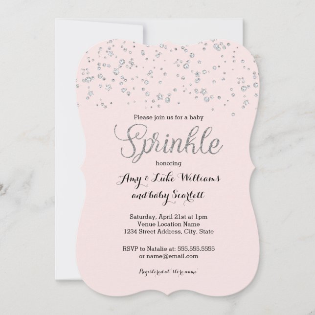Pink Silver Baby Sprinkle Girl Shower Invite (Front)