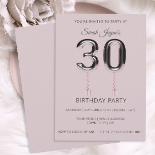 Pink Silver Balloon 30th Birthday Party Invitation