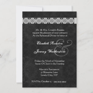 PINK SILVER BLACK Elegant Rose Rehearsal Dinner Invitation