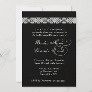 PINK SILVER BLACK Rose Rehearsal Dinner Invitation