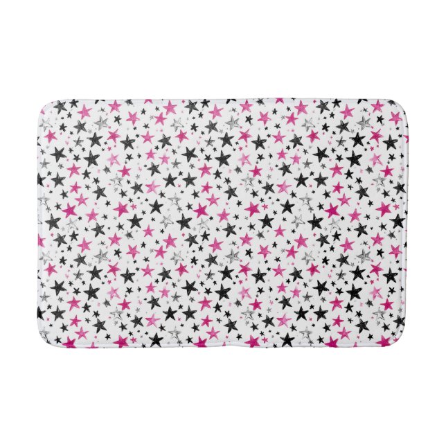  Pink Silver Black Stars  Bath Mat (Front)
