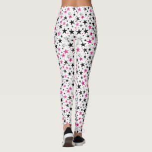 Pink Silver Black Stars Leggings