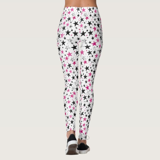 Pink Silver Black Stars Leggings (Back)