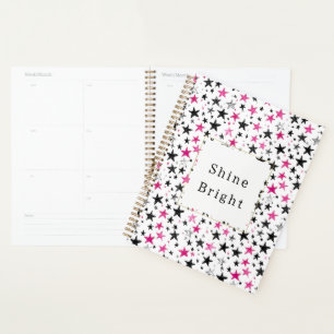 Pink Silver Black Stars Shine Planner