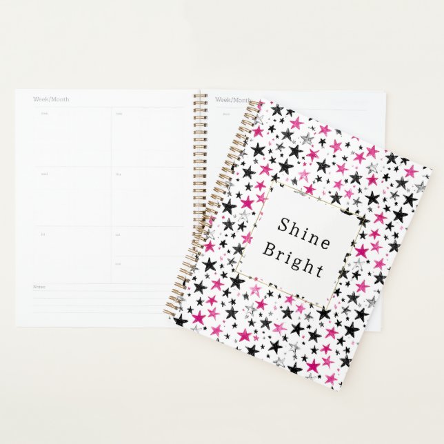 Pink Silver Black Stars Shine Planner (Display)