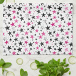 Pink Silver Black Stars Tea Towel<br><div class="desc">Pink Silver Black Stars</div>