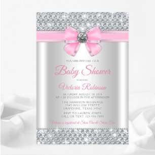 Pink Silver Bling Glam Baby Girl Shower Invitation