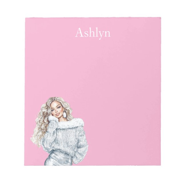 Pink Silver Blond Female   Notepad (Front)