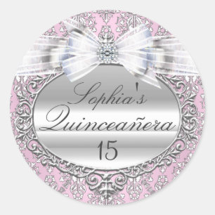 Pink & Silver Bow Quinceanera Sticker