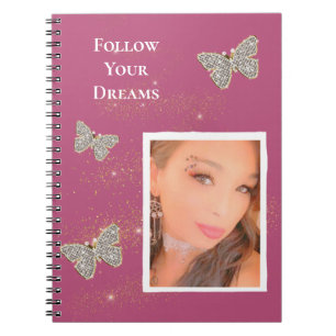 Pink Silver Butterflies Gold Glitter Your Photo  Notebook