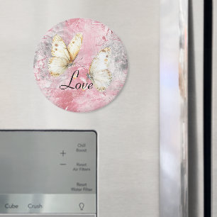 Pink Silver Butterflies Love Magnet