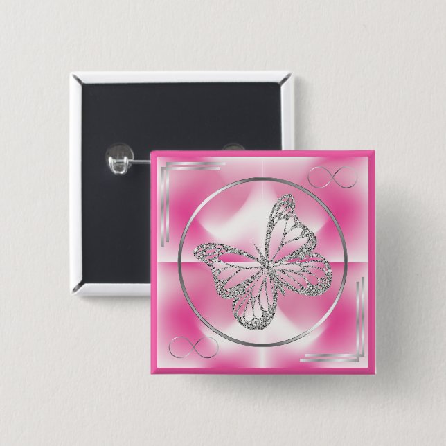 Pink & Silver Butterfly and Infinity Sign |  15 Cm Square Badge (Front & Back)