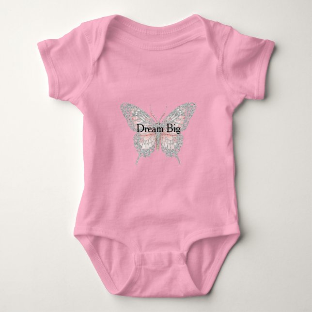 Pink Silver Butterfly Personalised Baby Bodysuit (Front)