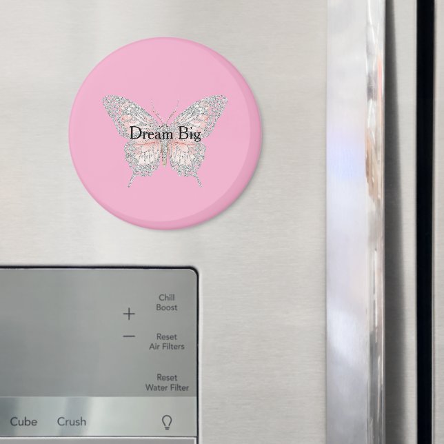 Pink Silver Butterfly Personalized Magnet (In Situ (Fridge))