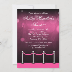 Pink Silver Carpet Hollywood Sweet 16 Birthday Invitation