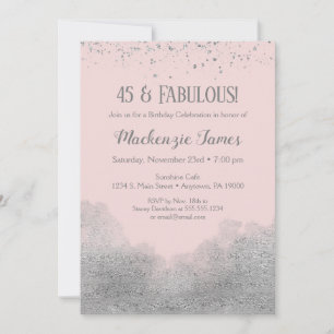 Pink Silver Confetti Birthday Invitation